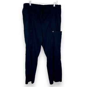 Black Scrub Uniform Cargo Pant Utility Split Hem Elastic Drawstring Women XL